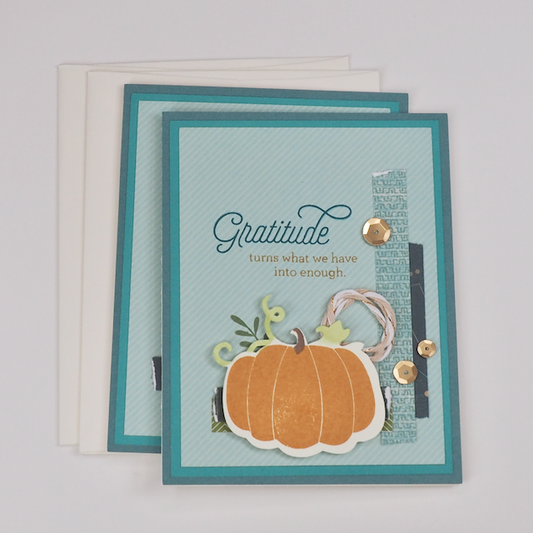 Handmade Thanksgiving Card with Gratitude Pumpkin (2-pack)