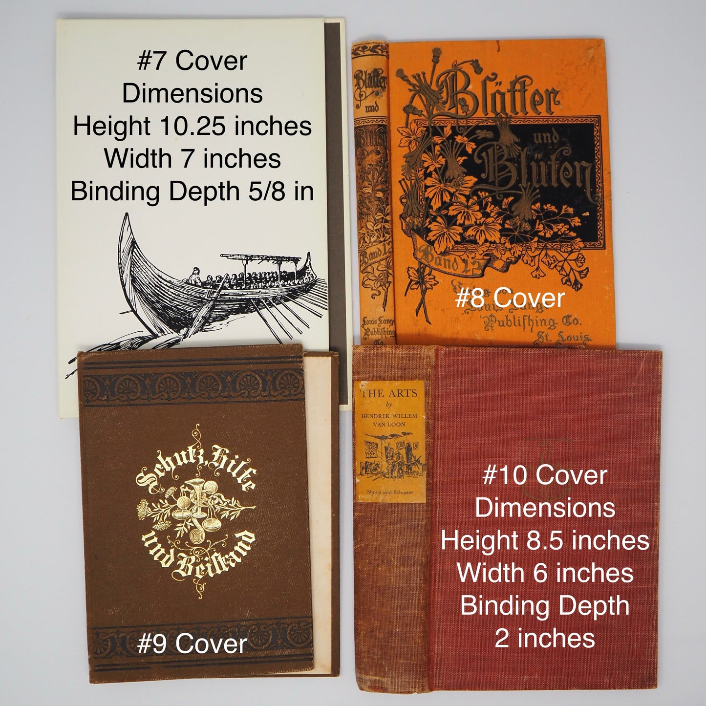 Vintage Distressed Book Covers, 4-11 inches tall, Full of Character, Front & Back, Attached Spines