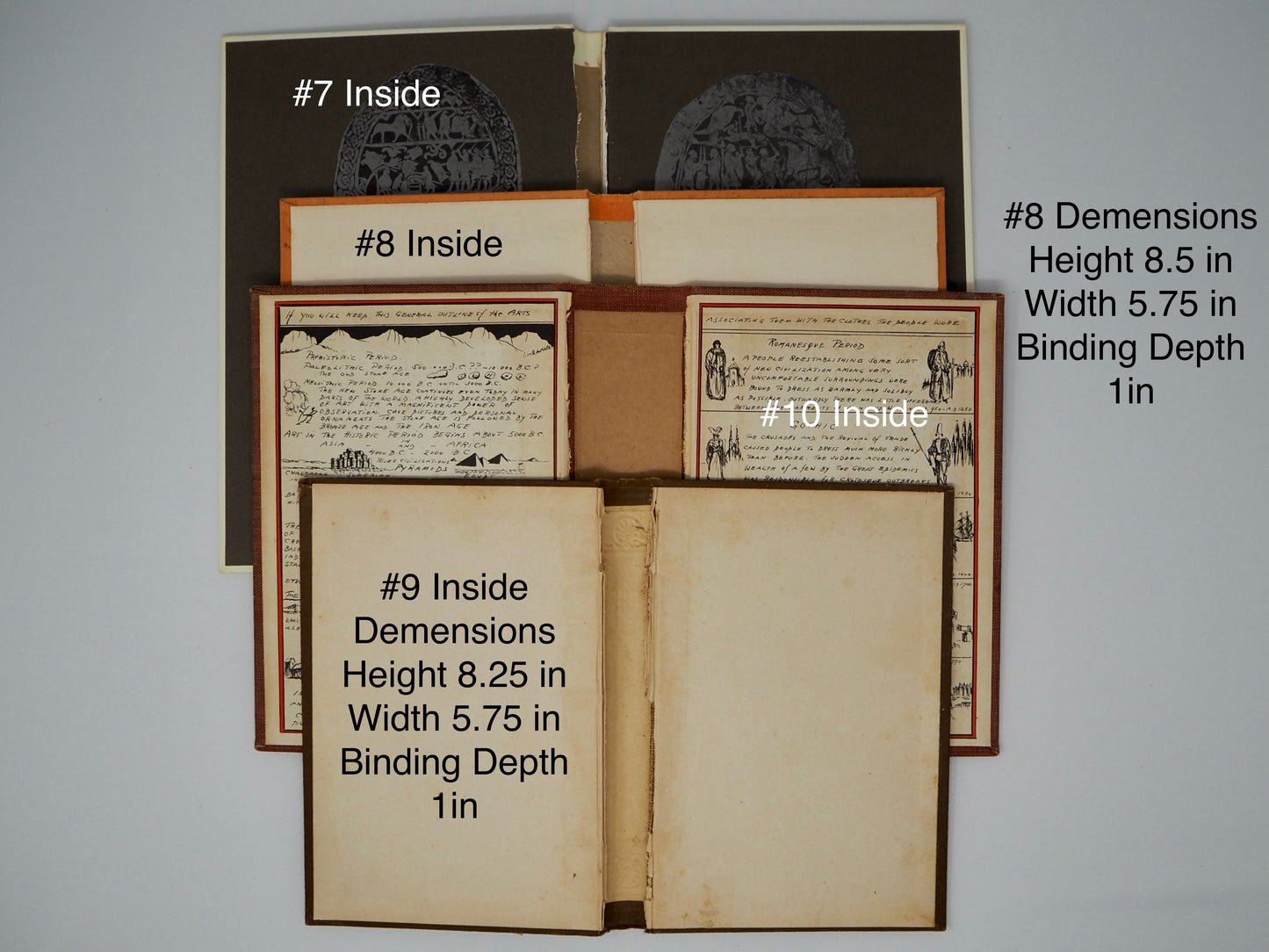 Vintage Distressed Book Covers, 4-11 inches tall, Full of Character, Front & Back, Attached Spines